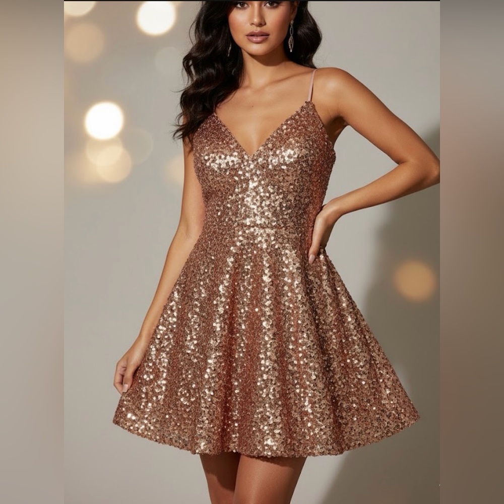 Elegant Sequin Mini Dress in Rosa Gold